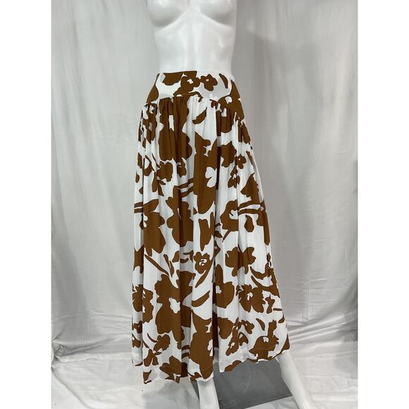 Swf Pleated Abstract Brown Floral Maxi Skirt Size M - Picture 2 of 5